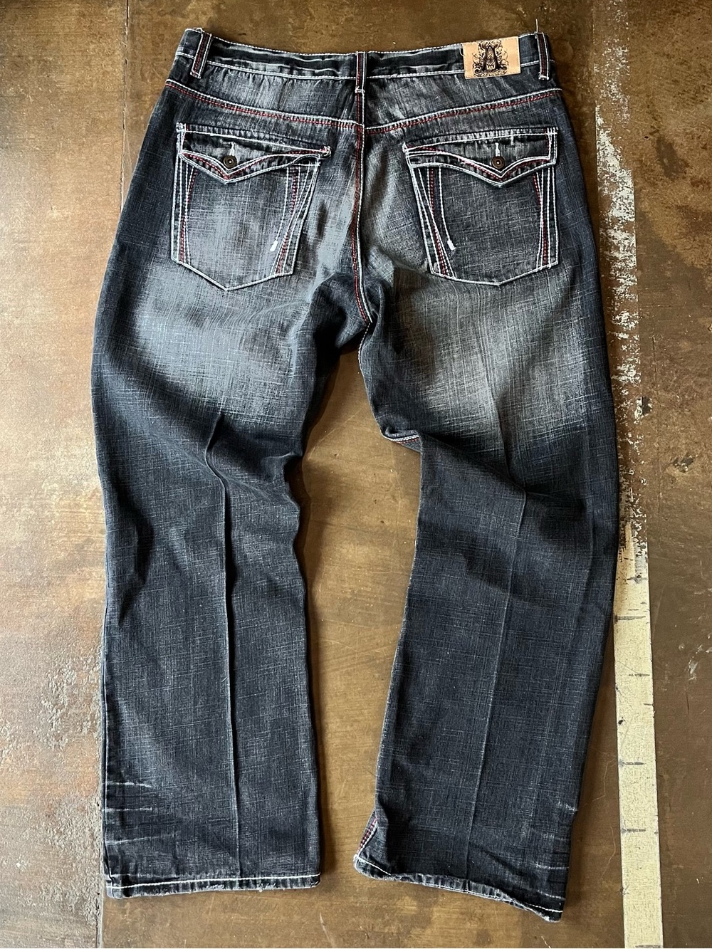 Atti Gray Washed Distressed Y2K Vintage Baggy Embroidered Jeans 40x34 Skater 40